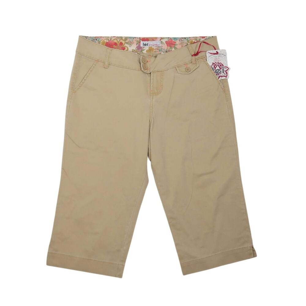 Vintage Y2K L.E.I. Khaki Tan Mid Rise Trouser Capri Pants 13 NWT